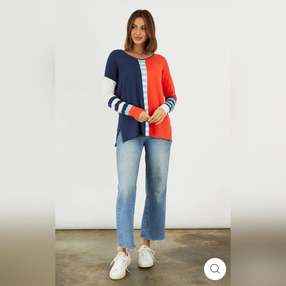 Anthro ZAKET & PLOVER Fun Stripe Sweater Color Block Knit Cotton Cashmere L